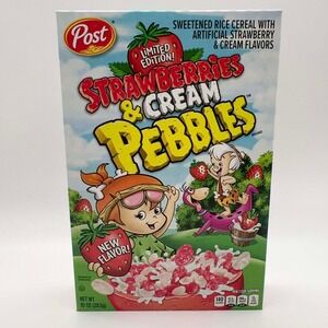 Post Limited Edition Strawberries‎ & Cream Pebbles Sweetened Rice Cereal New